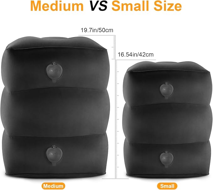 Inflatable Travel Foot Rest Pillow, Kids Airplane Bed, Adjustable Height Leg Pillow for Air Travel, Make a Flat Bed for Toddlers, Great for Airplane, Train, Car, Small Size（Black, 1 Pack）