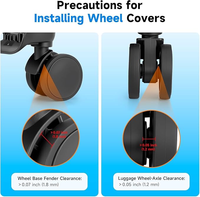 2026 Upgraded 16 Pcs Luggage Wheel Covers, Silicone Protective Covers for 2-2.4" Suitcases Spinner Wheel, Wear-Resistant, Anti-Noise, Thickened Protector, Travel Accessories (Black)