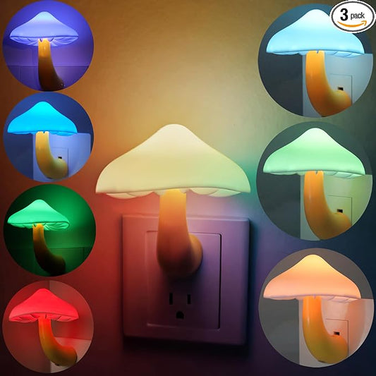 LED Mushroom Night Light Plug in Lamp, Light Sensor Night Lights Plug into Wall, Dusk to Dawn Sensor Night Light for Adults Kids Room Bedroom Bathroom Hallway Kitchen (3, Color Changing)