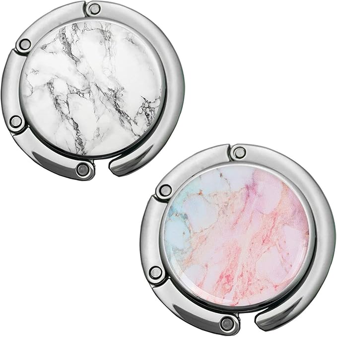 Bosketo Foldable Purse Hook Womens Bag Table Hanger Collection Desk Hooks for Purse (2pack W-OP Marble Hook)