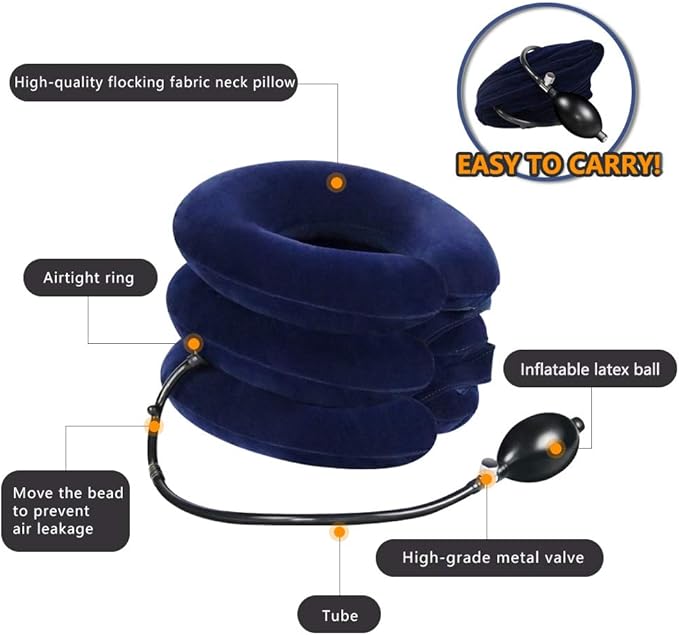 Cervical Neck Traction Device for Instant Neck Pain Relief - Inflatable & Adjustable Neck Stretcher Neck Support Brace, Best Neck Traction Pillow for Home Use Neck Decompression (Blue)
