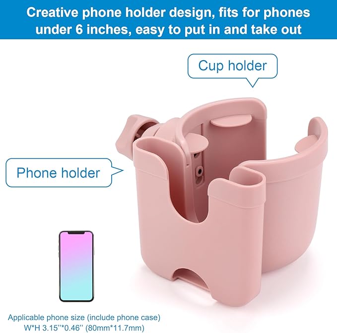 Accmor Stroller Cup Holder with Phone Holder, Bike Cup Holder, Universal Cup Holder for Uppababy Nuna Doona Strollers, 2-in-1 Cup Phone Holder for Stroller Bike Wheelchair Walker Accessory