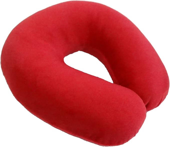 Wolf Essentials Adult Cozy Soft Microfiber Neck Pillow for Travel – Compact, Machine Washable - Perfect for Airplane, Car, or Home Use - Filled and Finished in The USA – Red