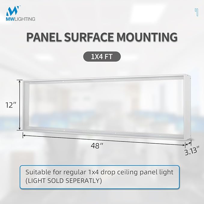 10-Pack 1x4 Surface Mount Kit for LED Flat Panel Light-Aluminum Ceiling Frame for 12 x 48 x 3.13 inch Good for Edge-Lit and Back Lit Panel