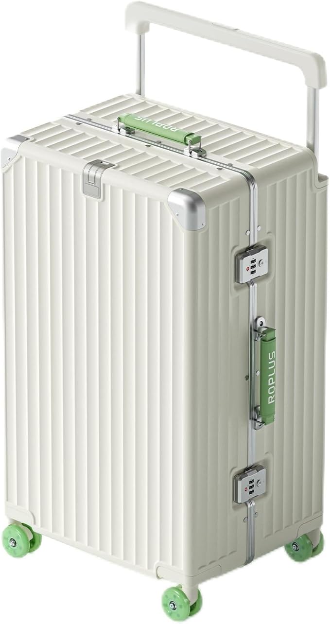 Aluminium Frame Checked-Luggage with Smooth Jelly Wheels, Hardside Zipperless Rolling Suitcase with TSA Lock (WhiteGreen, 28-Inch)