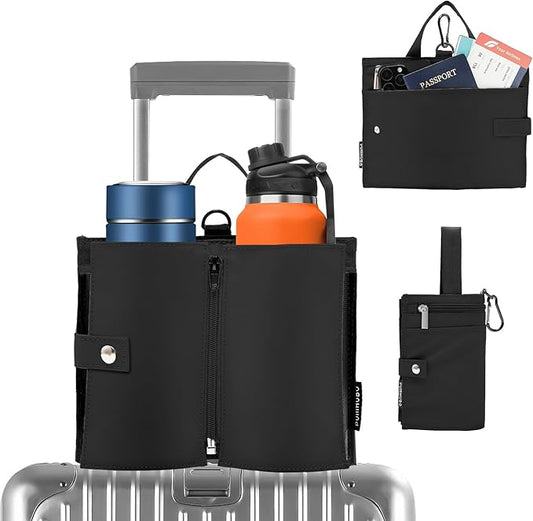 Luggage Cup Holder for Suitcases, Portable Foldable Travel Cup Holder with Handle and Hook, Luggage Drink Holder for Two Coffee Cups,Gift for Flight Attendants