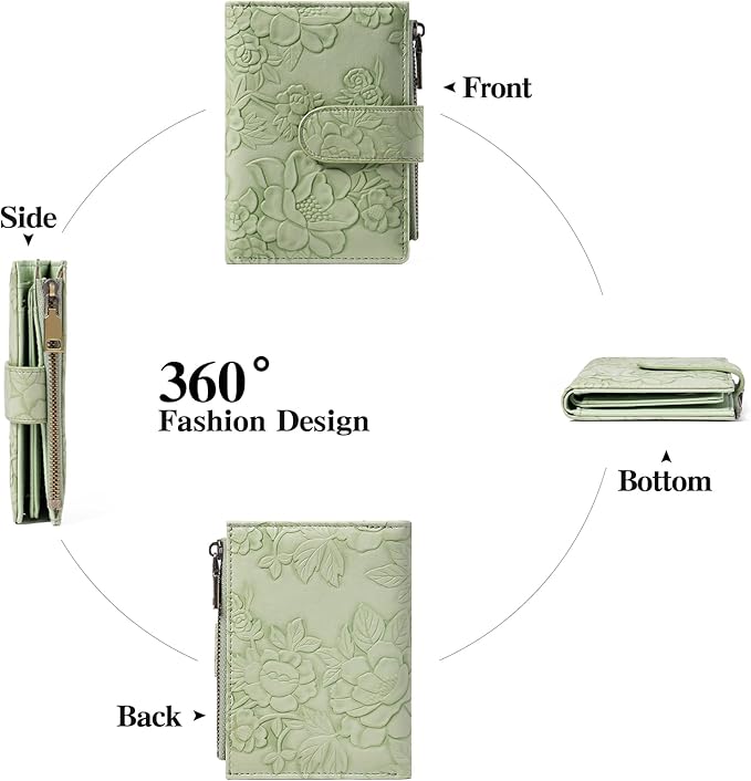 GAEKEAO Womens Wallet Small Vegan Leather RFID Blocking Bifold Zipper Pocket Wallet Card Case Purse with ID Window