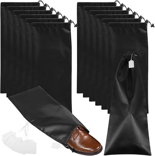 14 PCS Shoe Bags for Travel, Black Satin Single Travel Shoe Bags for Packing In Suitcase, Portable Shoe Covers for Leather Shoes Heels Boots, Lightweight Shoe Packing Organizer