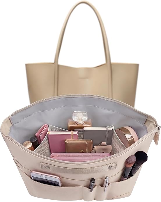 VANCORE Purse Organizer Insert for Handbags,Tote Bag Organizer Insert with Zipper Bag,Premium Handbag Organizer Inside Liner for Women with 15 Pockets