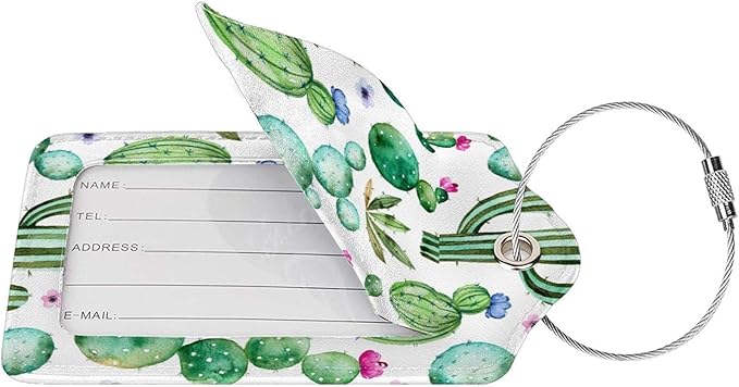 Cactus 2 Pcs Luggage Tags, Privacy Cover Id Label with Stainless Steel Loop and Address Card for Suitcases & Travel Bags