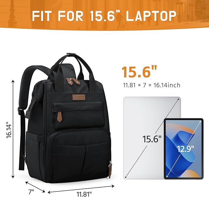 Maelstrom Laptop Backpack, Fits 15.6-17.3 Inch Travel Backpack Gift for Women Men, Waterproof College School Computer Bag, Anti-theft Business Work Bag with Luggage Strap (Black, 15.6 Inch)