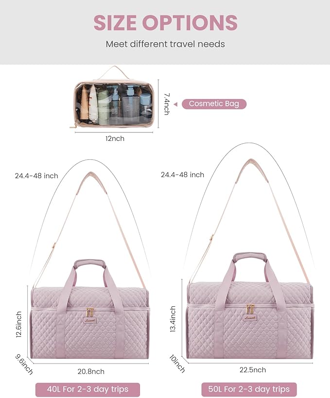 LOVEVOOK Travel Duffle Bag - Weekender & Overnight Bag with Toiletry & Wet Pocket, Carry-On Size, 3pc Set