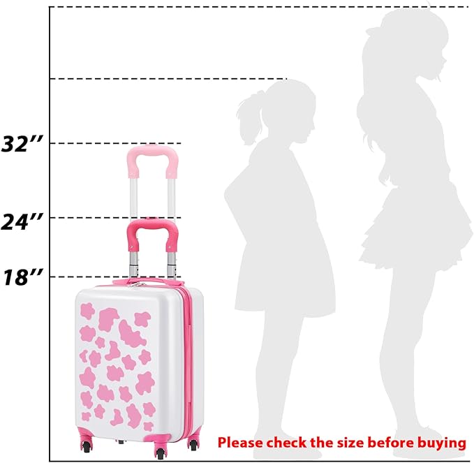 Redbaker 17 Inch 6 Pcs Kids Luggage Set Kids Rolling Luggage Double Pattern Suitcase for Boys Girls (Pink and White, Cow Point Style)