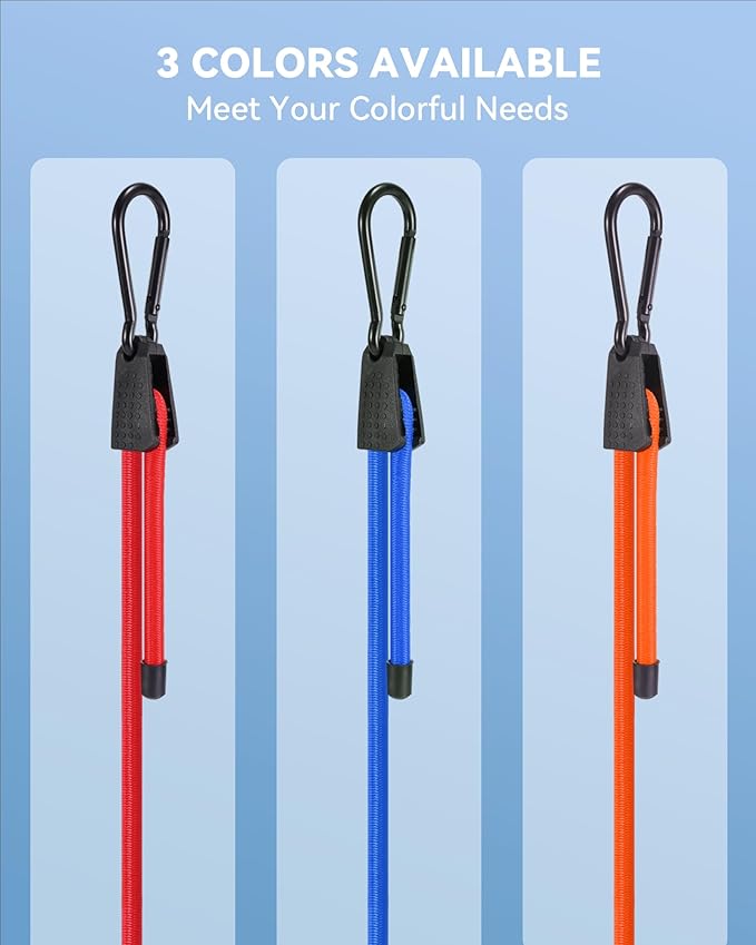 8 Pcs 48 Inch Adjustable Carabiner Bungee Cords with Hooks, Easy to Adjust from 7" to 48", Red Bungee Straps with UV-Resistance & Superior Elasticity for Cargo, Bike, Luggage, Carts, Truck, etc