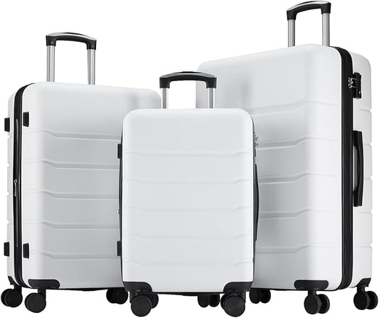 Sweetcrispy 3 PCS Luggage Set, Spinner Wheels Lightweight Expandable Travel Hard Shell Suitcase with TSA Lock, Cream White(20/24/28 inch)
