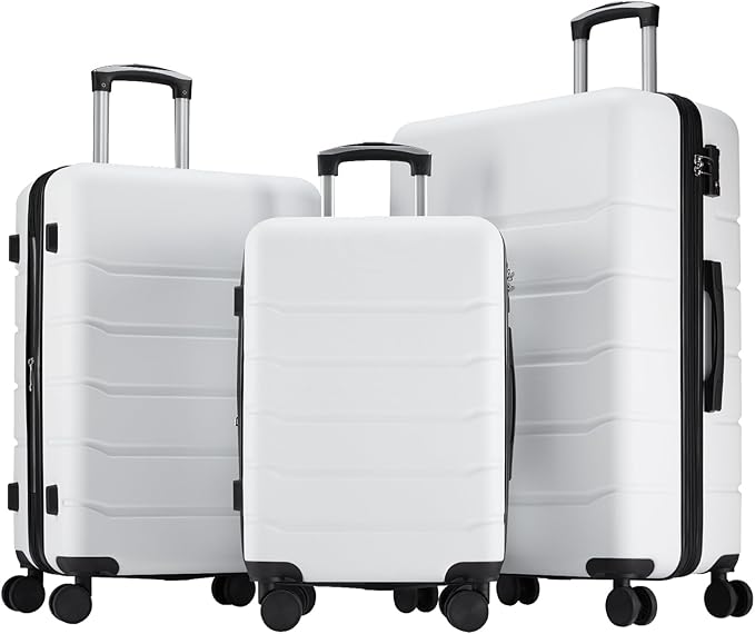 NEWBULIG Suitcases Spinner Wheels Lightweight Expandable Travel Hard Shell Luggage with TSA Lock, White, 3-PCS Set (20/24/28 Inch)