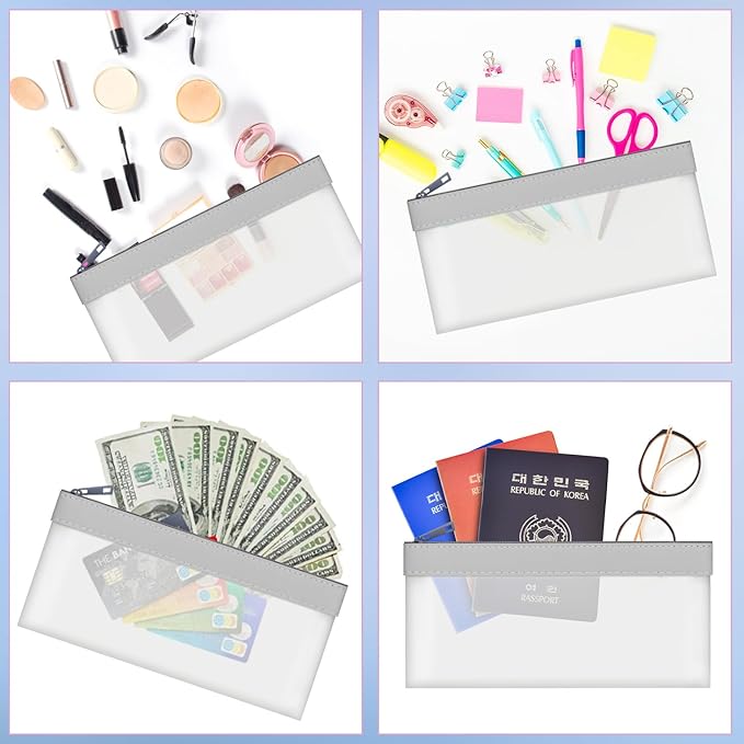 4 Pieces Money Bags With Zipper, Cash Bag,7.6 x 3.7 inch Money Pouch,Bank Bag, Coin Bag for Collectors,Clear Bank Deposit Bags,Multi-Purpose Check Wallet （Silver）