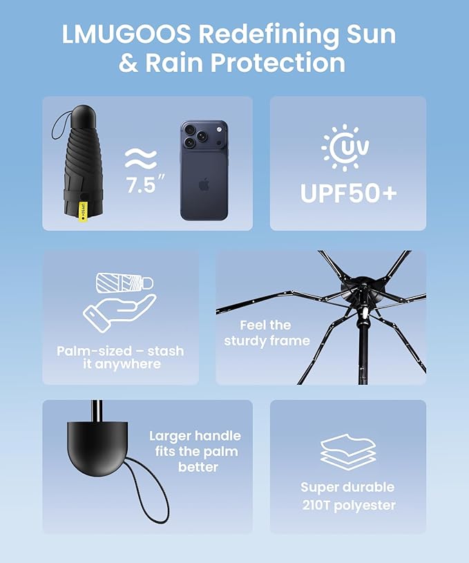 LMUGOOS 3 Pack Travel Mini Umbrella Small Compact, Portable Umbrella with UV Protection UPF 50+, Rainproof & Sunproof Folding Umbrella, Backpack & Pocket-Friendly
