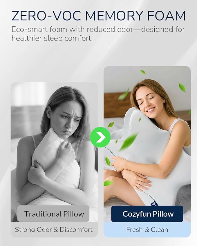 Cervical Neck Pillow for Side & Back Sleepers, Ergonomic Memory Foam Pillow for Sleep Apnea, Neck Pain Relief, Neck Support Pillow with Breathable Pillowcase, Supportive Bed Pillow for Neck