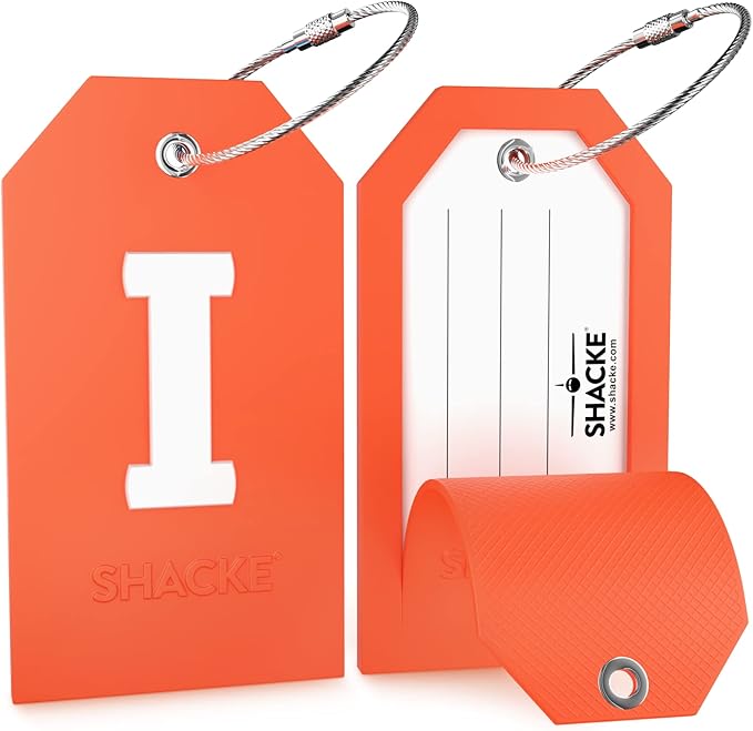 Shacke Initial Luggage Tag with Full Privacy Cover and Stainless Steel Loop – (Letter I)