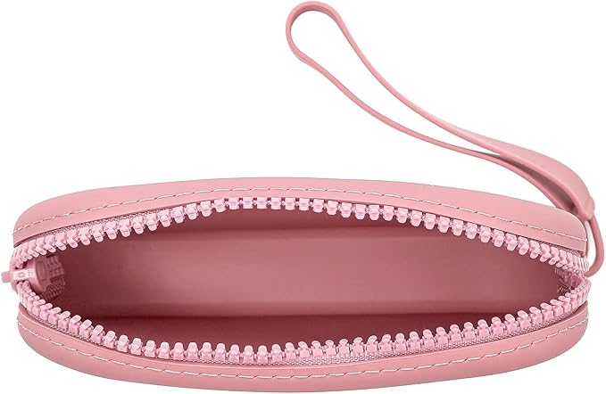 Small Silicone Multifunctional Essential Bag Portable Travel Makeup Bag for Women Men Cards Cash Bag Zipper Pouch (Pink)