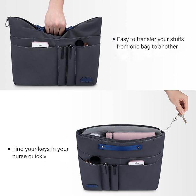 HyFanStr Purse Organizer Insert for Handbags,Tote Bag Organizer Insert Zipper Bag for Women, Handbag Organizer Inside Liner with 15 Pockets