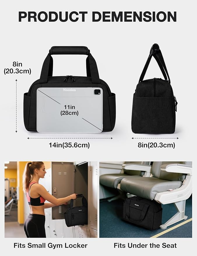 Noozion 14 inch Small Gym Bag for Women & Men, Lightweight Carry On Mini Duffle Bag with Multiple Pockets, Sports Bag for Travel and Workout.