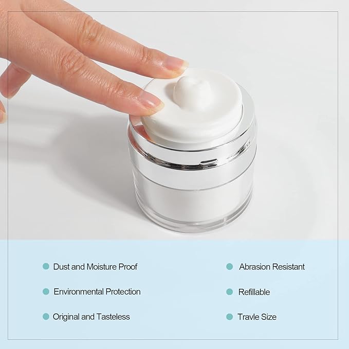 3Pack 3.5Oz Airless Pump Jars Lotion Container, Pump Bottle Dispenser Moisturizer Containers, Empty Makeup Bottle Cosmetic Jar