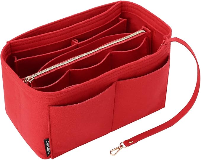 OPPOSHE Purse Organizer Insert for Handbags, Softened Felt Bag Insert Organizer for Tote, Compatible with LV, Coach, MK, Kate Spade, Goyard, Longchamp (Red, Medium)