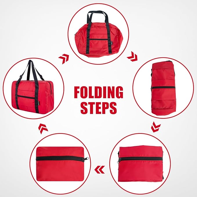 Small Duffle Bag for Men Women, Mini Gym Bag Foldable Travel Tote Carry On Luggage with Trolley Sleeve, Red