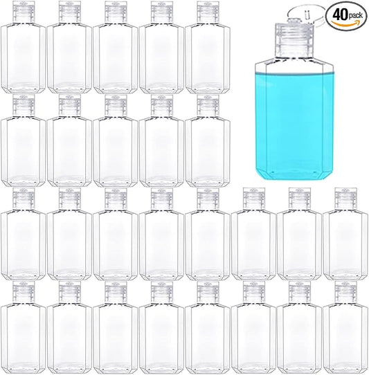 40 Pack 2 Oz Plastic Refillable Bottles with Flip Cap, Travel Size Bottles, Reusable Containers for Business Trip, Outdoor Camping