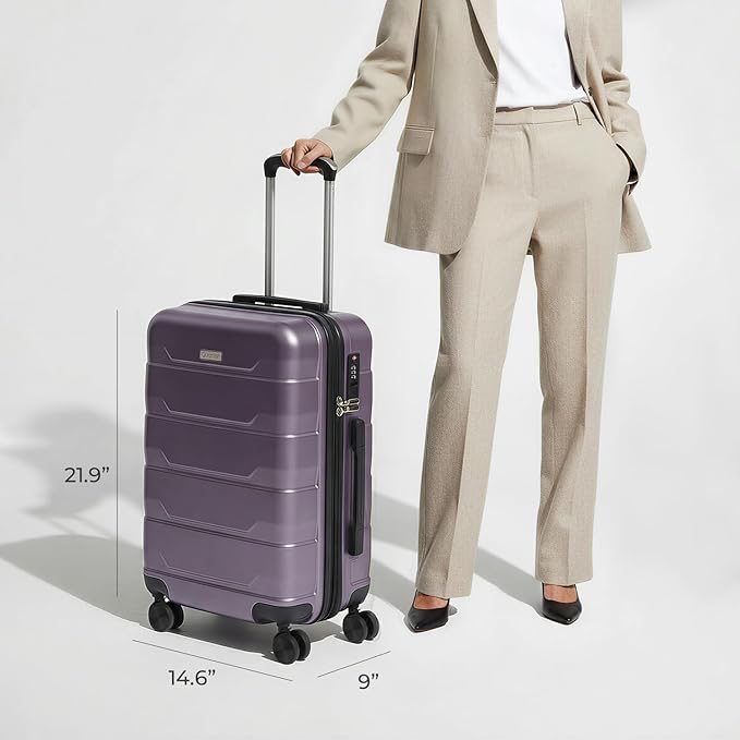 Quatish Carry On Luggage 22x14x9 Airline Approved with Spinner Wheels, 22 inch Expandable Hard Shell Suitcase with TSA Lock, Smooth Rolling Wheel for Lightweight Travel for Men Women, Purple
