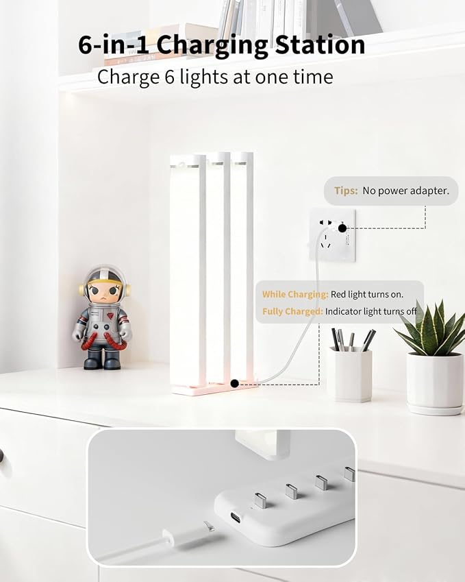 Ledagic Under Cabinet Lighting Charging Station-6Typec Charging Ports 2Pack | Portable Motion Sensor Light Indoor Multi-Light Storage & Charging Base Save Charging Time, Ideal for Cabinet Lights