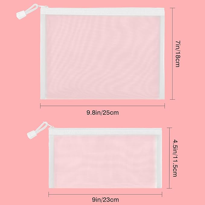 12 Pieces Zipper Nylon Mesh Pouch, Mesh Cosmetic Bags Makeup Bags Pencil Case, Multipurpose Travel Bags for Cosmetic School Office Supplies and Travel Accessories (White, A5)