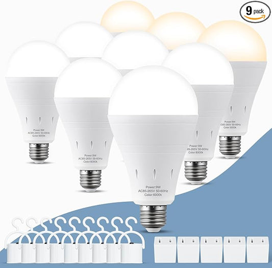 9 Pack Rechargeable Light Bulb,LED Emergency Light Bulb,6Pack WhiteLight Bulbs+3Pack WarmLight Bulbs