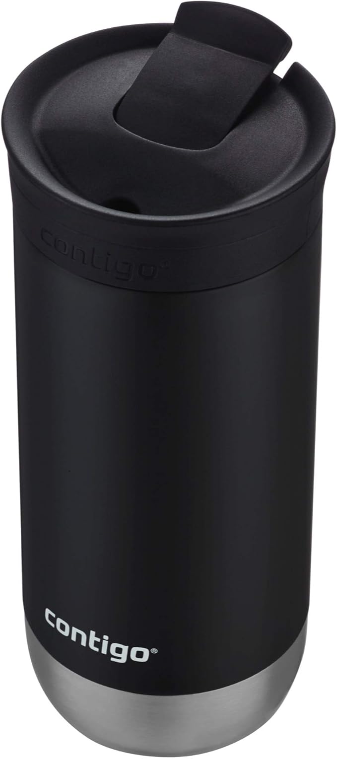 Contigo Huron Vacuum-Insulated Stainless Steel Travel Mug,16oz Licorice - Leak-Proof Lid for Hot/Cold Beverages,Fits Most Cup Holdersand Brewers,(Pack of 4)
