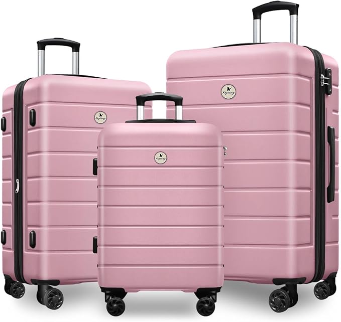 Classic 3-Piece Luggage Set with TSA Lock, Lightweight Suitcase with Spinner Wheels, Hardshell Expandable Carry-On Luggage, 20/24/28 inch, Pink
