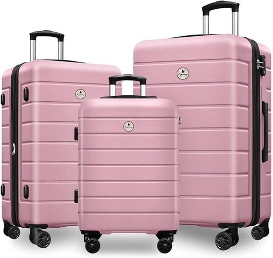 Classic 3-Piece Luggage Set with TSA Lock, Lightweight Suitcase with Spinner Wheels, Hardshell Expandable Carry-On Luggage, 20/24/28 inch, Pink