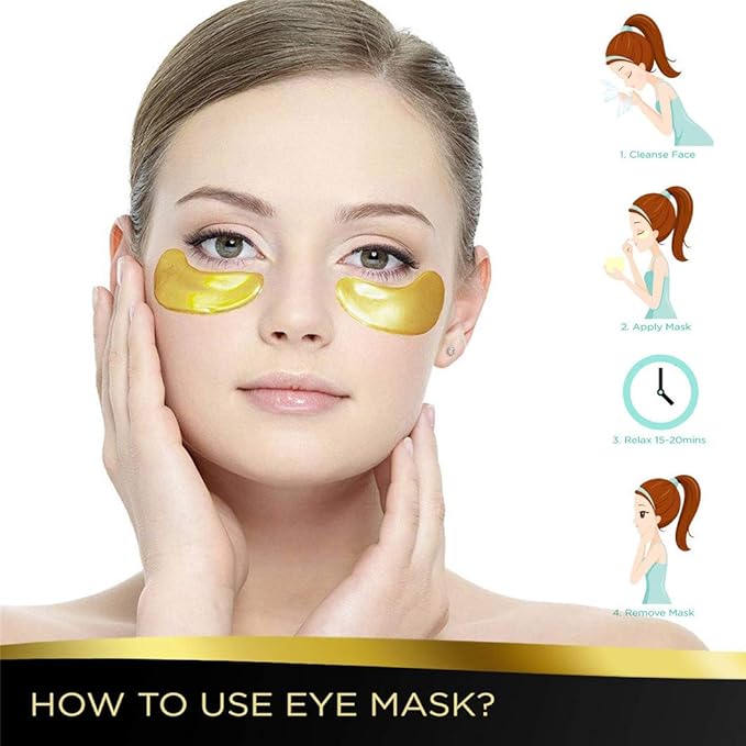 Jakuva 30 Pairs Eye Patches, Under Eye Patches for Dark Circles and Puffy Eyes, Reduce Wrinkles, Collagen Eye Mask Skincare Eye Pads for Moisturizing, Hydrating,24K Gold