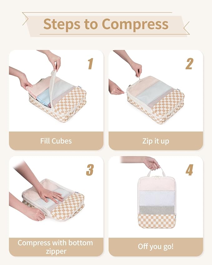 Narwey 6 Set/5 Set Compression Packing Cubes for Travel Kids Women Carry on, Packing Organizers Bag for Backpack Luggage Suitcase Duffle Bags