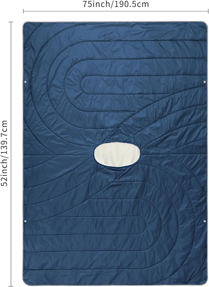 Camping Blanket, Poncho Wearable Hoodie Blankets Outdoor Waterproof Windproof Warm Durable & Portable for Stadium, Concerts, Car,Travel, Beach, Picnic, Grass,75 * 52 inch