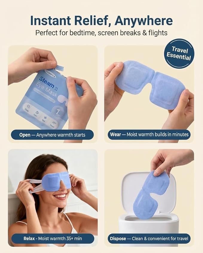 10 Packs Self Heating Steam Eye Mask: Warm Eye Compress for Dry Eyes, Stye Eye Treatment - Disposable Moist Heated Sleep Mask for Tired Eyes & Headache Relief - Ideal for Travel & Spa Gift(Unscented)