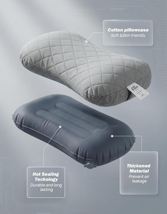 JOYTUTUS Inflatable Camping Pillow with Washable Removable Pillow Cover, Portable Ultralight Air Pillow for Travel,Backpacking,Hiking, Ergonomic Design Full Neck&Lumbar Support