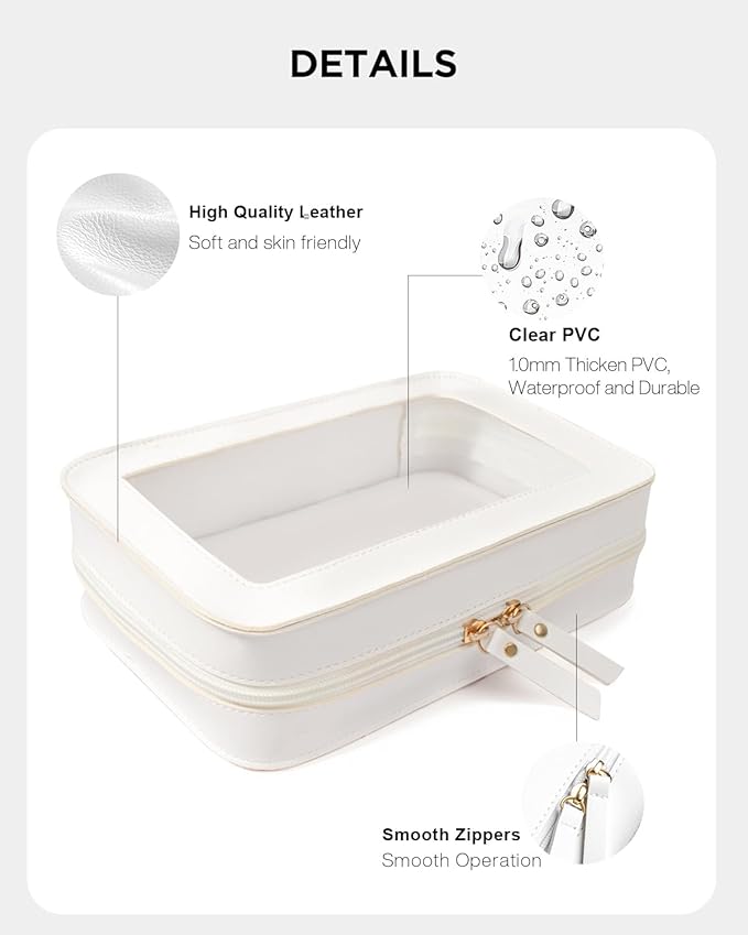 LETGO Clear Toiletry Bag, Portable Travel Makeup Pouch with Zipper, TSA Approved Organizer, PVC Cosmetic for Airport Airline Compliant (White)