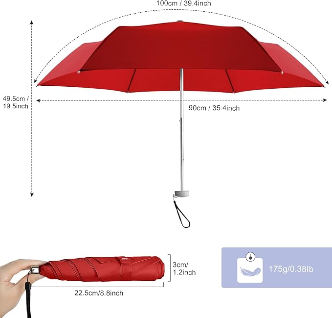 Lejorain Travel Mini Umbrella for Purse - Black Compact Durable Cool Teflon Light Weight Flat Backpacking Umbrella Portable Paraguas