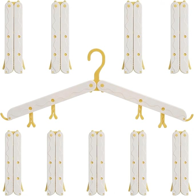 10 Pcs Modular Folding Travel Hangers (Beige/Red), MAX Space Saving Collapsible Hangers for Cruise, RV, and Luggage | Durable Two-Tone Set (Beige/Yellow)