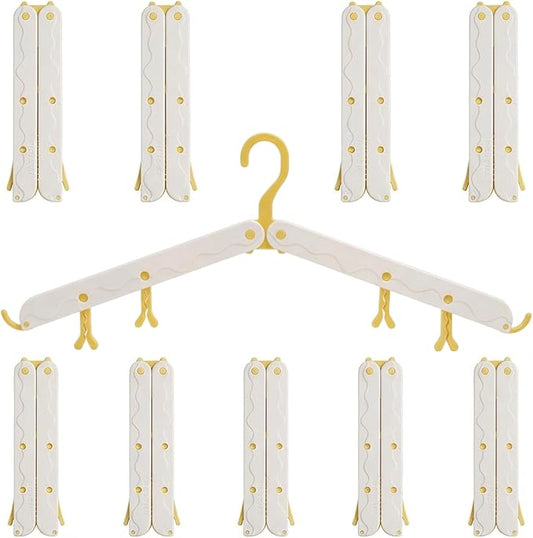 10 Pcs Modular Folding Travel Hangers (Beige/Red), MAX Space Saving Collapsible Hangers for Cruise, RV, and Luggage | Durable Two-Tone Set (Beige/Yellow)