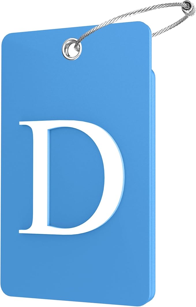 Gostwo 2 Pack Luggage Tags for Suitcases, 26 Initial Letter Travel Luggage Baggage Identification Labels ID Tag Fully Bendable Tags with Stainless Steel Loop (Blue) (Letter D)