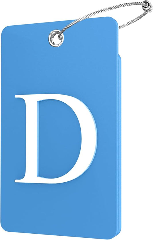 Gostwo 2 Pack Luggage Tags for Suitcases, 26 Initial Letter Travel Luggage Baggage Identification Labels ID Tag Fully Bendable Tags with Stainless Steel Loop (Blue) (Letter D)