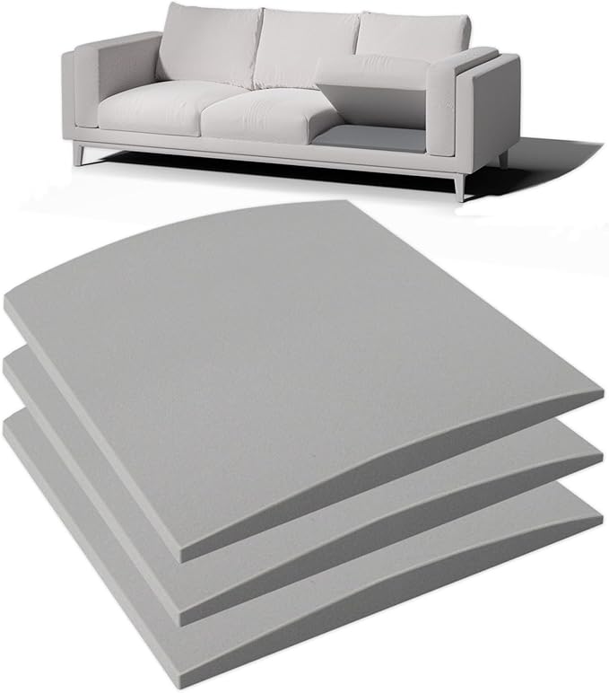 Couch Cushion Support for Sagging Seat, 24"x24"x2.4" 40D High Density Curved Foam Sofa Cushion Support, Under-Cushion Sag Repair,Grey Set of 3